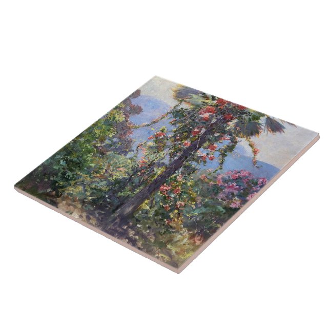 Azulejo Abbott Fuller Flowers Vines en árbol de palmas (Lado)