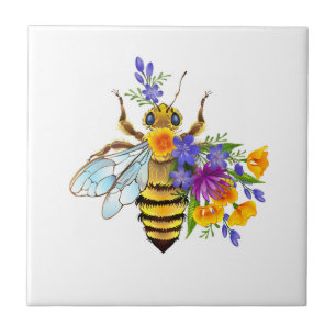 Azulejo Abeja de flor con plantas silvestres