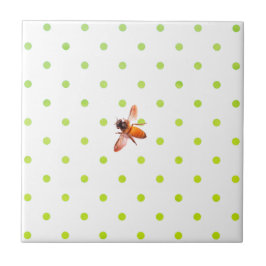 Azulejo Abeja de miel y puntos de polka verde