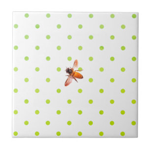 Azulejo Abeja de miel y puntos de polka verde