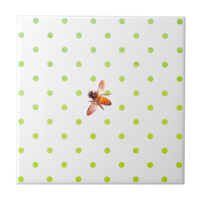 Azulejo Abeja de miel y puntos de polka verde (Frente)