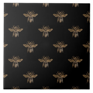 Azulejo Abeja Dorada Bombón Elegante Fondo Negro