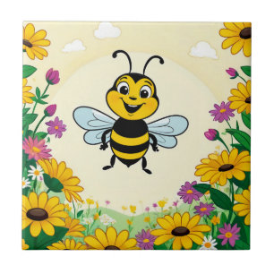 Azulejo Abeja Feliz En Flores Coloridas