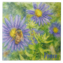 Abeja Melífera en Flores al Acuarela