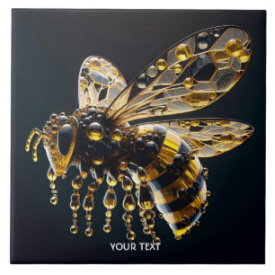 Azulejo Abeja negra amarilla de cristal lindo