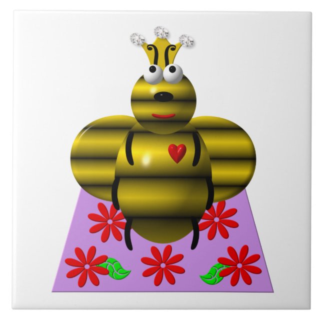 Azulejo Abeja Reina en un Edredón (Frente)