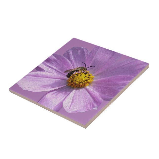 Azulejo Abeja sobre la flor morada (Lado)