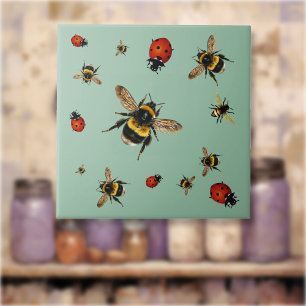 Azulejo Abejas beneficiosas y mariquitas