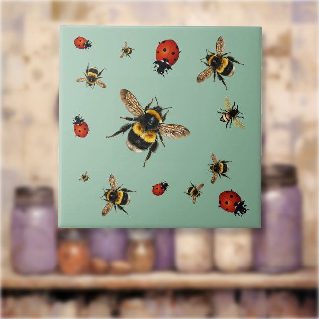 Azulejo Abejas beneficiosas y mariquitas (Subido por el creador)