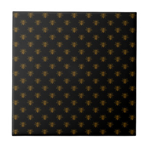 Azulejo Abejas de lámina metálica dorada sobre negro