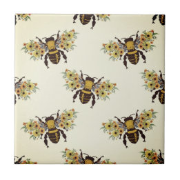 Azulejo Abejas doradas beis marrón | Mosaico cerámico
