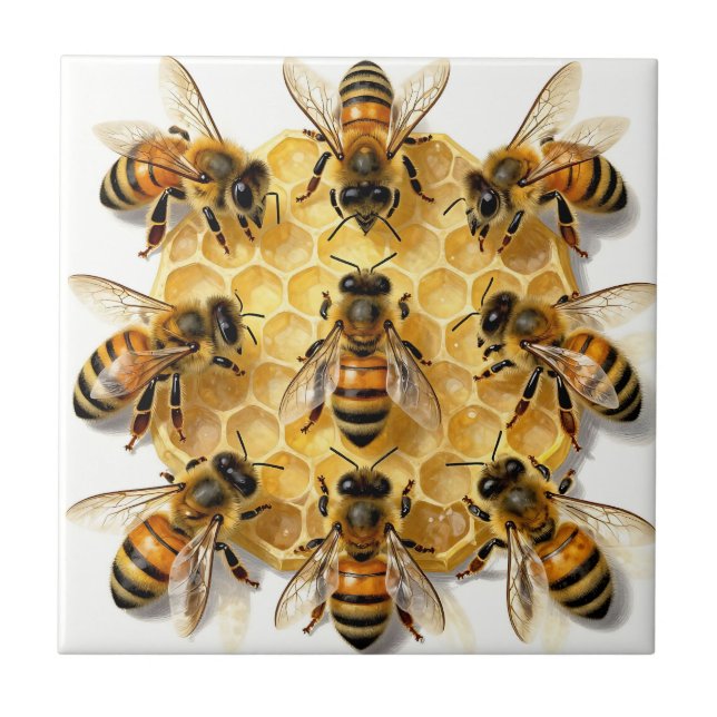 Azulejo Abejas en Círculo de Panal Hexagonal (Frente)