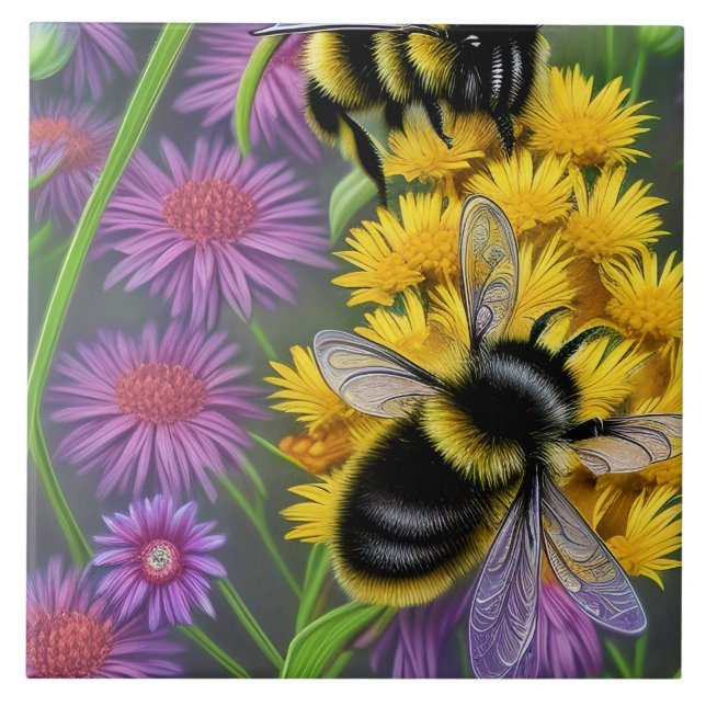Azulejo Abejas en un prado de flores (Frente)
