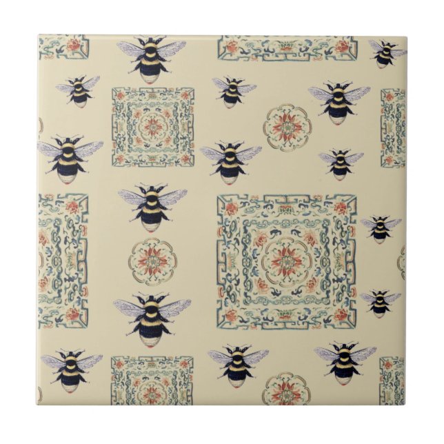 Azulejo Abejas marrones Beige Gold con diseño (Frente)