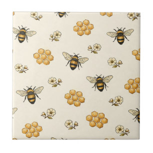 Azulejo Abejas Melíferas y Patrón Continuo de Panal