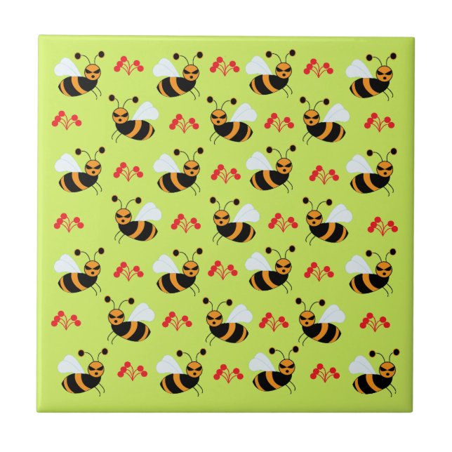 Azulejo Abejas Patrón de Flores Rojas de Abeja Melífera (Frente)