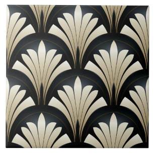 Azulejo Abejos Florales Art Déco en Negro y Beige