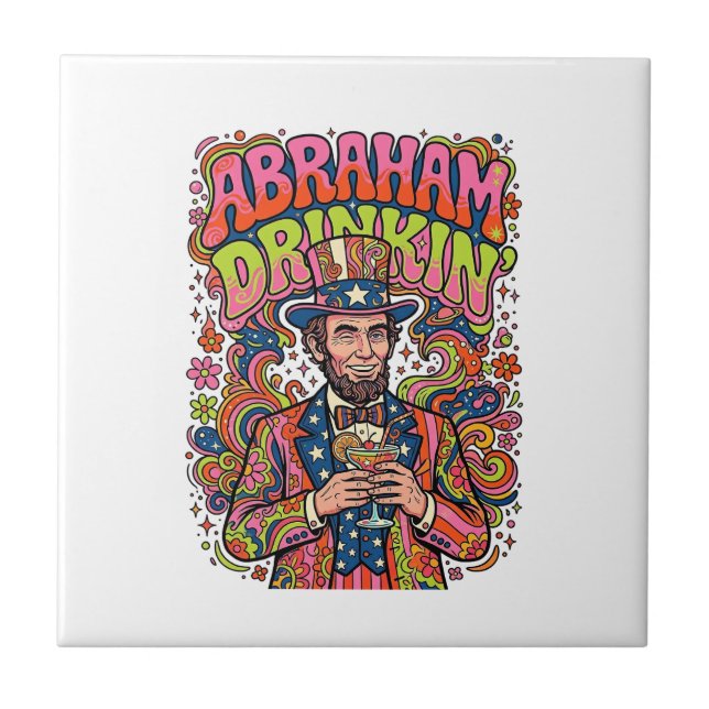Azulejo Abraham Patriótico Bebiendo Retro (Frente)