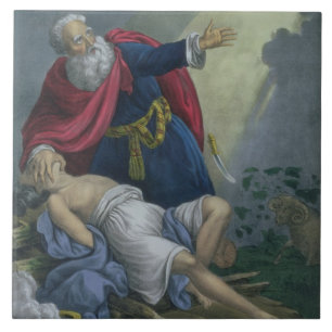 Azulejo Abraham que ofrece encima de su hijo Isaac, de una