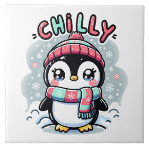 Azulejo Abrazo de bufanda nevada de pingüino helado