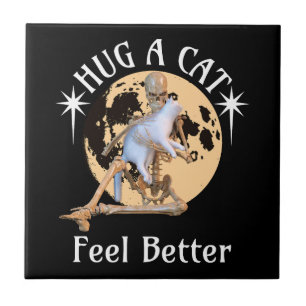 Azulejo Abrazo de gato a la luz de la luna Esqueleto Humor