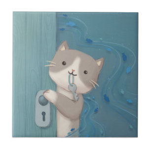 Azulejo Abrir: Gato con clave