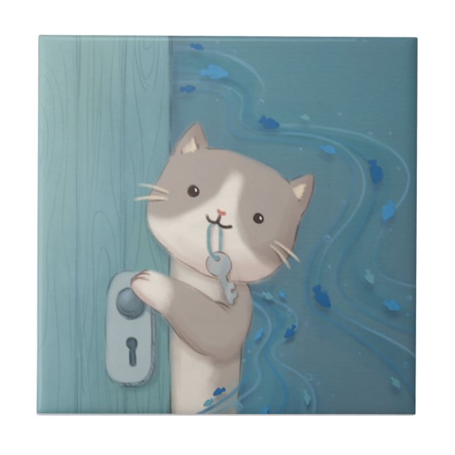 Azulejo Abrir: Gato con clave (Frente)