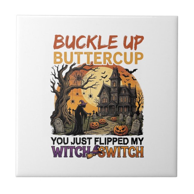 Azulejo Abróchense Buttercup Bruja Interruptor Halloween E (Frente)