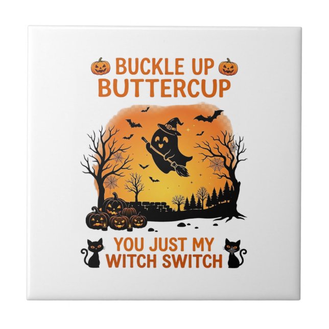 Azulejo Abróchense Buttercup Halloween Fantasma Bruja Somb (Frente)