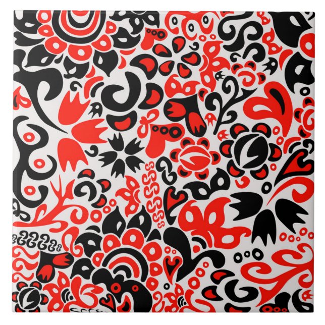 Azulejo Abrupción del patrón floral del arte folklórico ét (Frente)