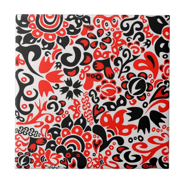 Azulejo Abrupción del patrón floral del arte folklórico ét (Frente)