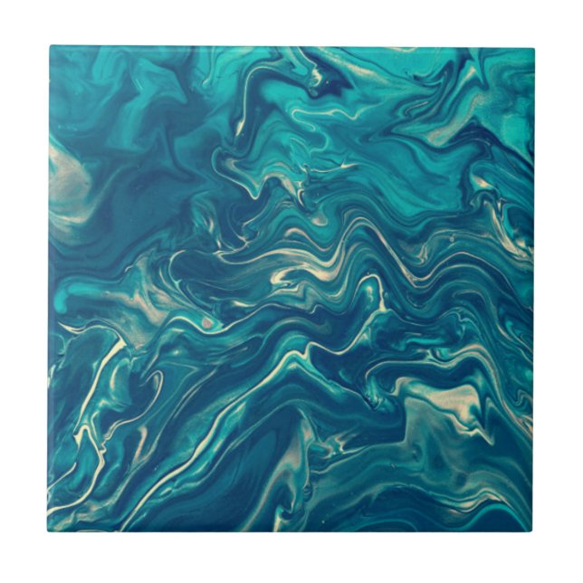 Azulejo Abstracción acrílica de mármol azul y blanco (Frente)