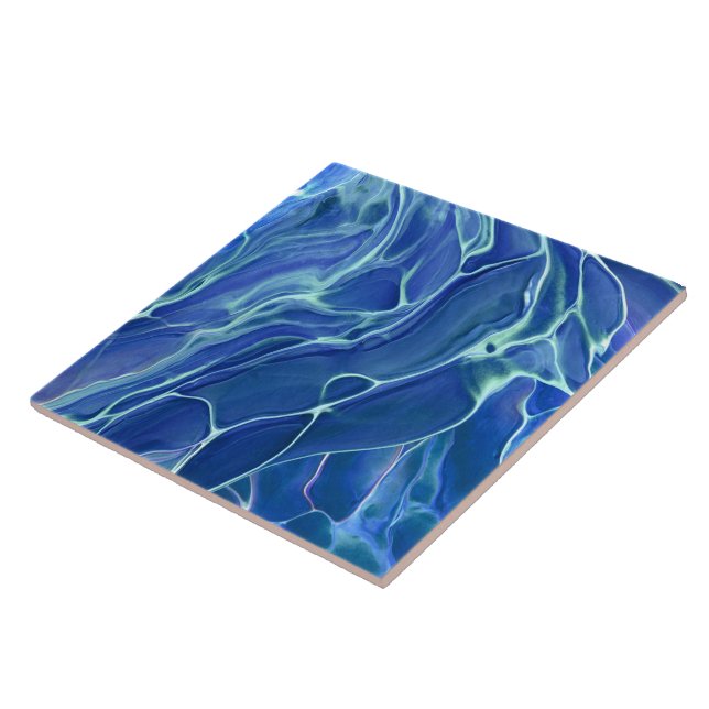 Azulejo Abstracción acrílica de mármol azul y blanco (Lado)