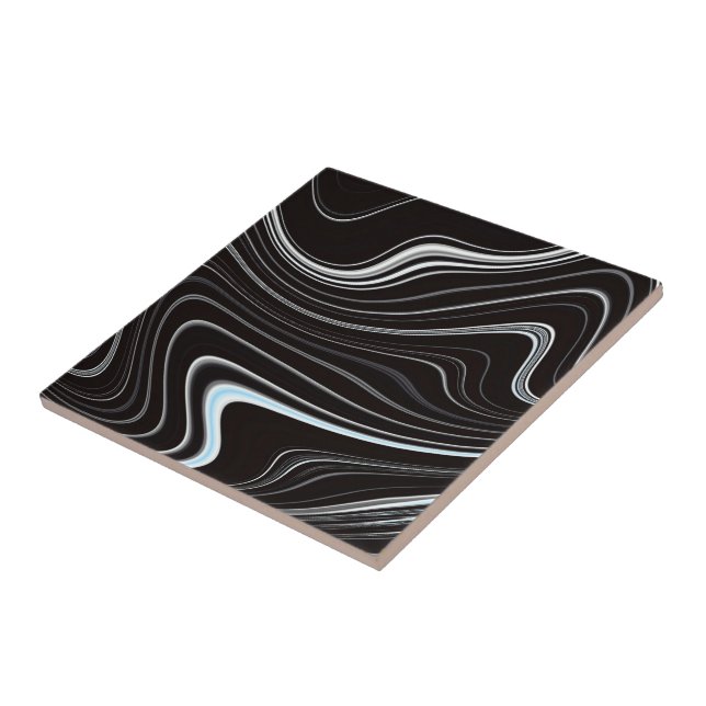 Azulejo Abstracción de onda blanca y negra (Lado)