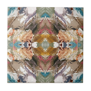 Azulejo Abstract Beach & Sea, Terracotta, Moss Green Brown