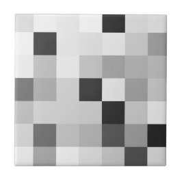Azulejo Abstract Black and White Pixelated Mosaic Grid