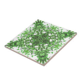 Azulejo Abstract Floral Pattern In Black Green On White   