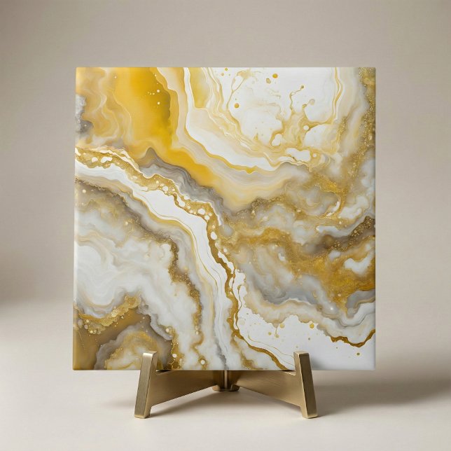 Azulejo Abstract Fluid Ink Art Gold and White Marble  (Subido por el creador)