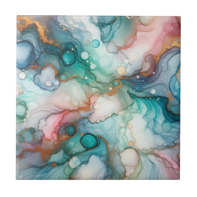 Azulejo Abstract in Pink, Teal, Blue, and Gold (Frente)