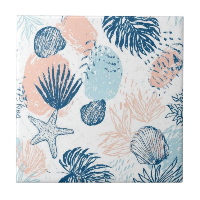 Azulejo Abstract Nautical Beach Blue Peach Distressed (1) (Frente)