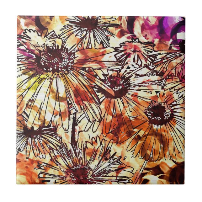 Azulejo Abstract Paint Daub Sunflower Pattern (Frente)