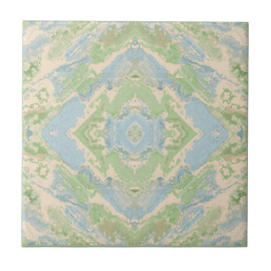 Azulejo Abstract Painting Light Blue and Soft Olive Green