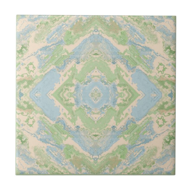 Azulejo Abstract Painting Light Blue and Soft Olive Green (Frente)