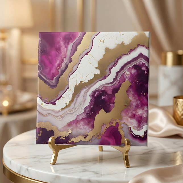 Azulejo Abstract Purple White & Gold Agate Geode Marble (Subido por el creador)