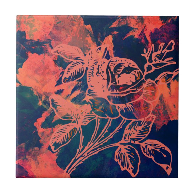 Azulejo Abstract Red Rose Art (Frente)