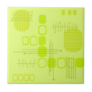 Azulejo Abstracto atómico Barkcloth Chartreuse