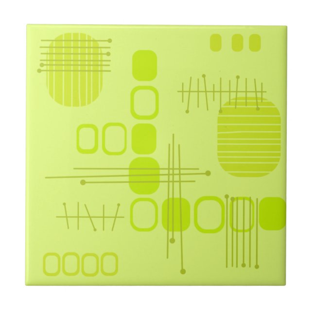 Azulejo Abstracto atómico Barkcloth Chartreuse (Frente)
