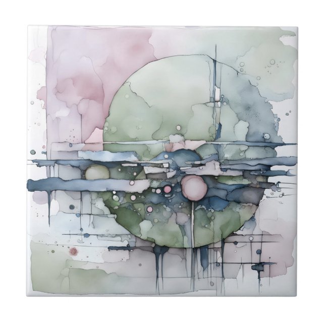 Azulejo Abstracto de color de agua Azul verde expresionist (Frente)