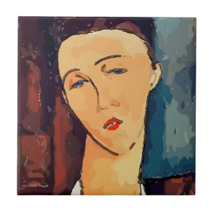 Azulejo abstracto de mujer morena, azulejo con tex