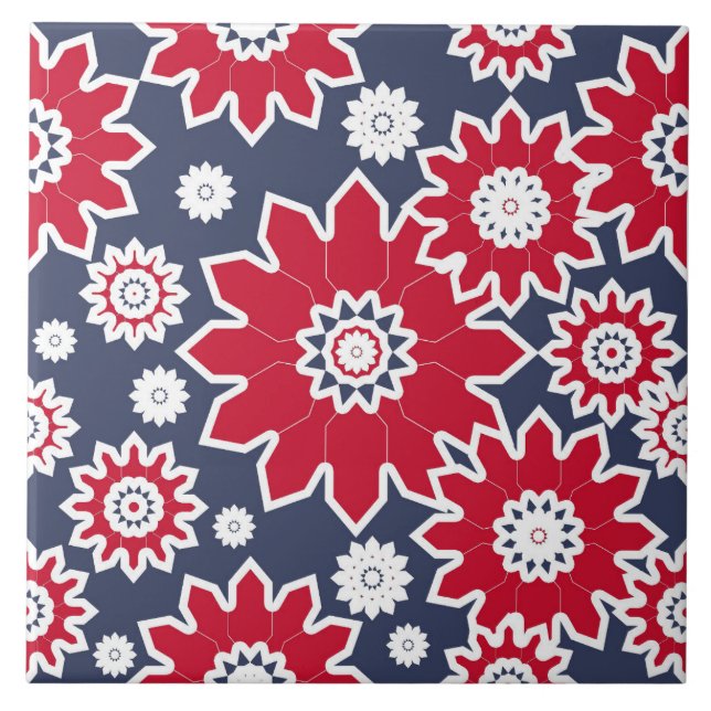 Azulejo Abstracto de patrón floral, burdeos, blanco, azul (Frente)